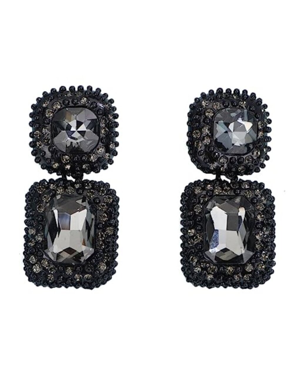 Rhinestone Rectangle Drop Dangle Earrings Handmade Evening Prom